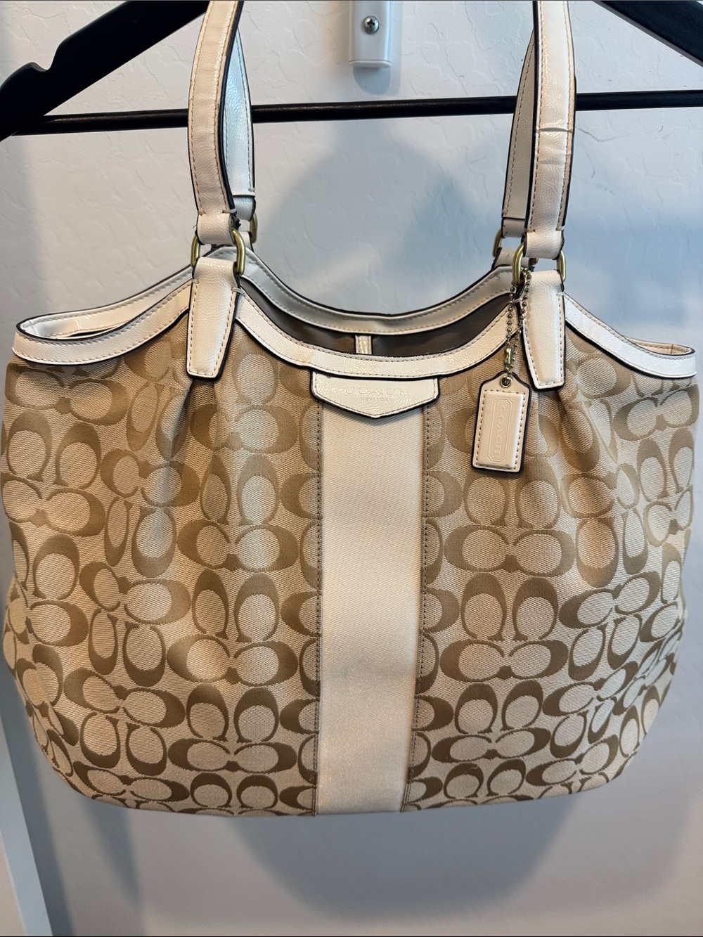 Coach Canvas Tote in Khaki and Chalk